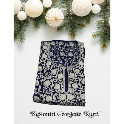 Traditional Handcrafted Georgette Long Kurti - Kashmiri Embroidered