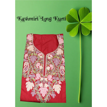 Kashmiri Embroidered Long Cotton Kurti - Multi Coloured