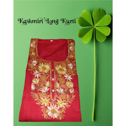 Kashmiri Embroidered Long Cotton Kurti - Multi Coloured