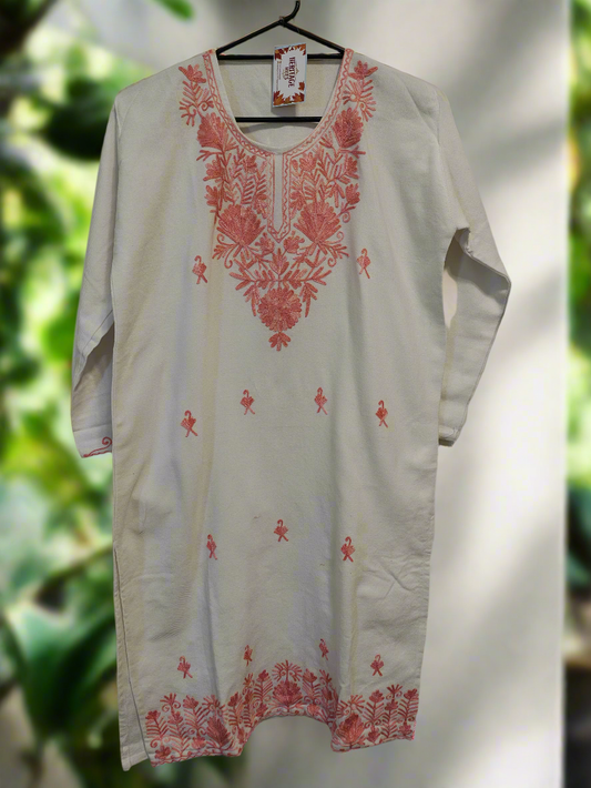 Kashmiri Embroidered Long Woolen Kurti - Multi Coloured