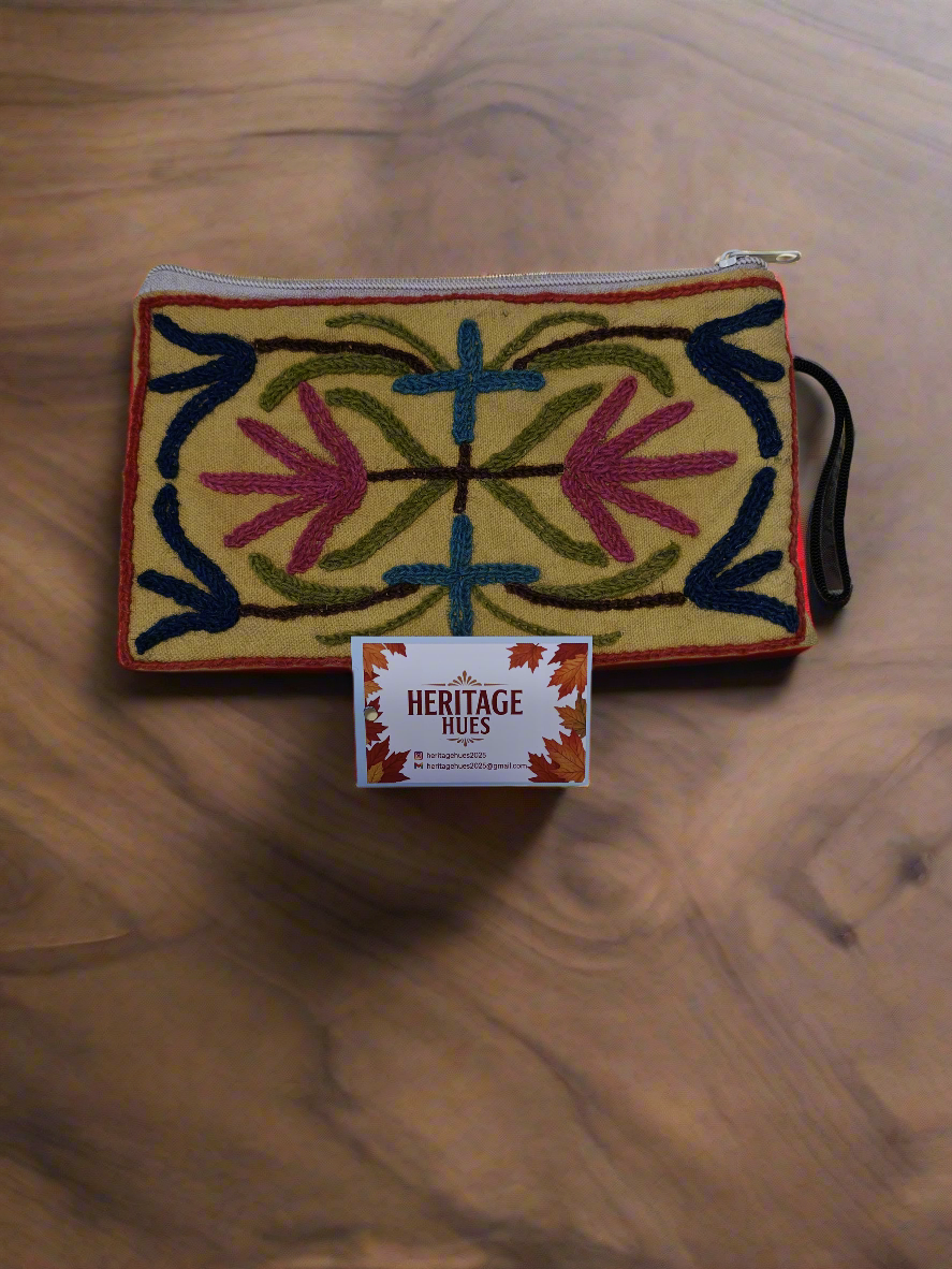 Handmade Embroidered Zip Pouches - Floral Yellow