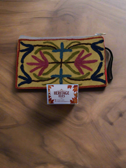 Handmade Embroidered Zip Pouches - Floral Yellow