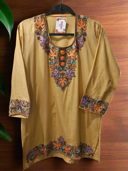 Kashmiri Embroidered Rayon Silk Kurti - Multi Coloured