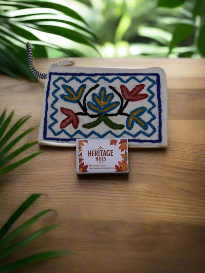 Handmade Embroidered Zip Pouches - Floral White