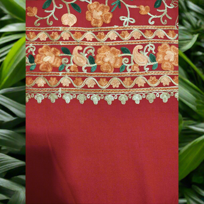 Kashmiri Embroidered Woolen Stole - Floral Red