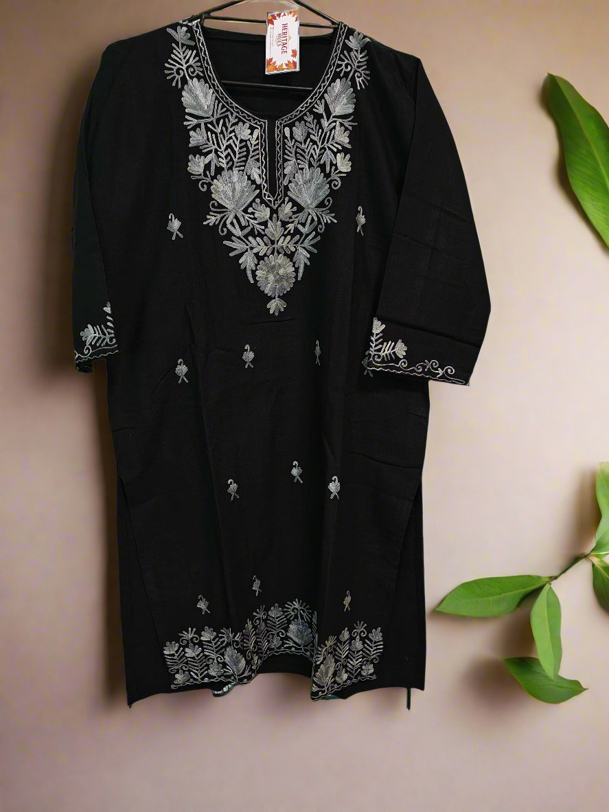 Kashmiri Embroidered Long Woolen Kurti - Multi Coloured