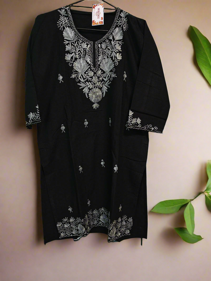 Kashmiri Embroidered Long Woolen Kurti - Multi Coloured