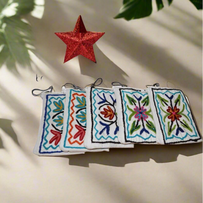 Handmade Embroidered Zip Pouches - Floral White