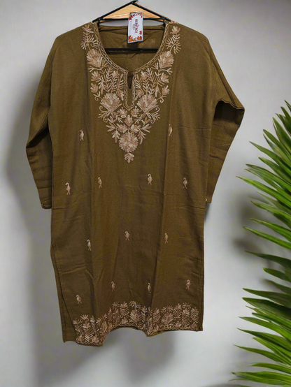 Kashmiri Embroidered Long Woolen Kurti - Multi Coloured