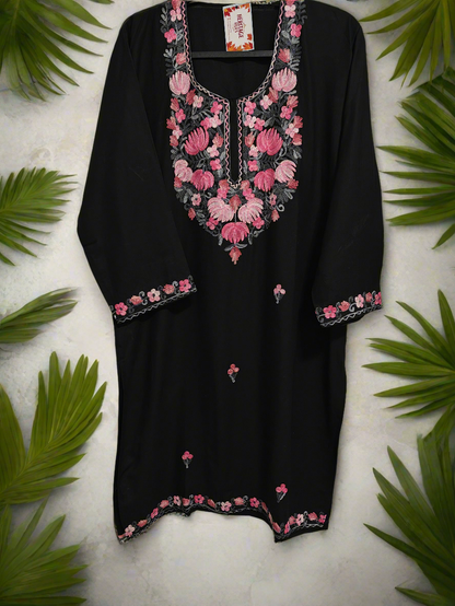 Kashmiri Embroidered Rayon Cotton Kurti - Multi Coloured