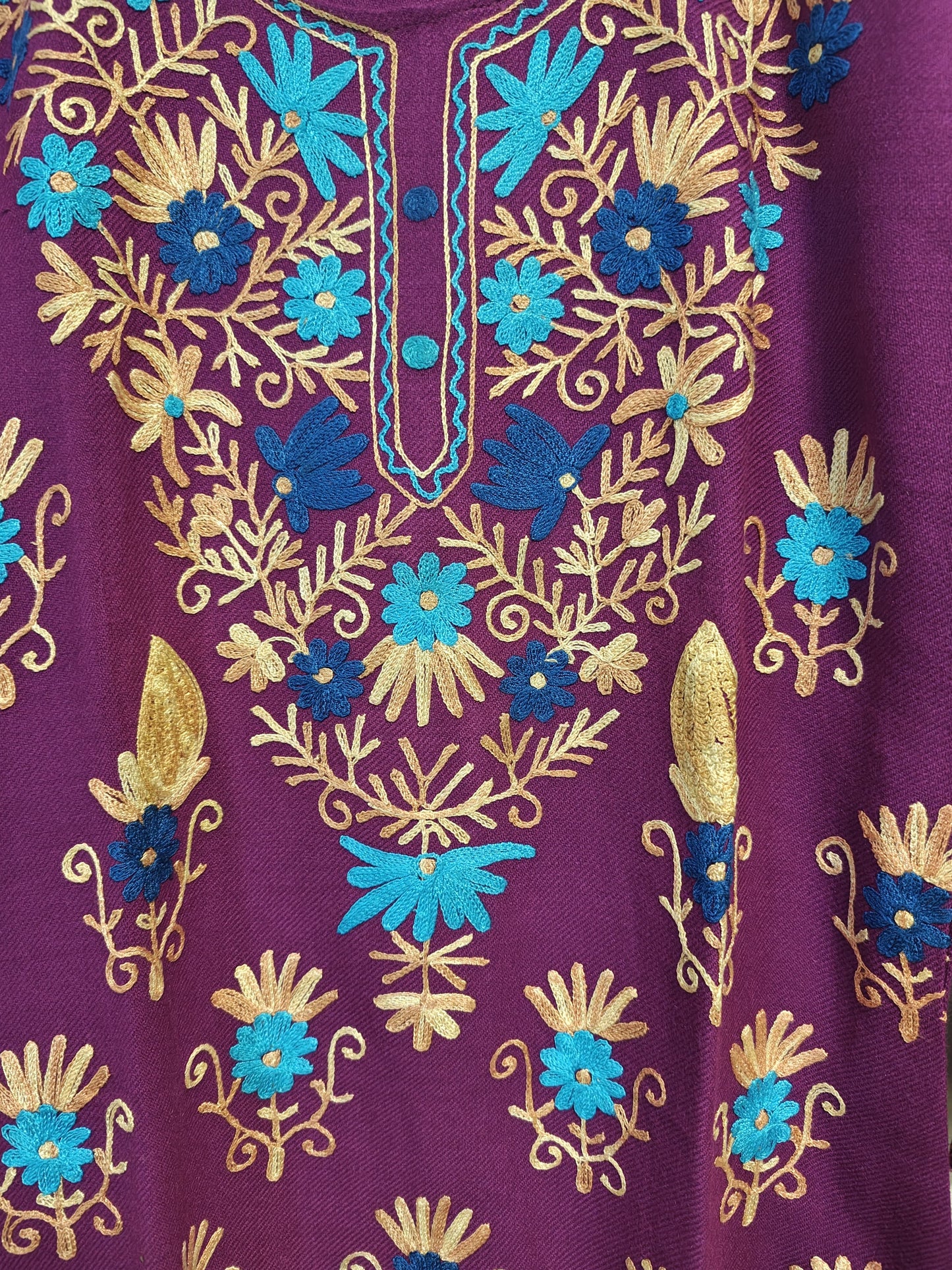 Kashmiri Embroidered Long Woolen Kurti - Multi Coloured