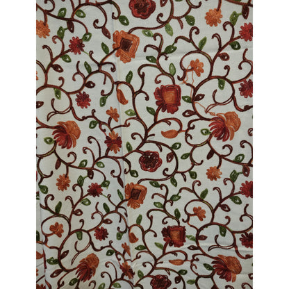 Kashmiri Embroidered Woolen Shawl - Floral White