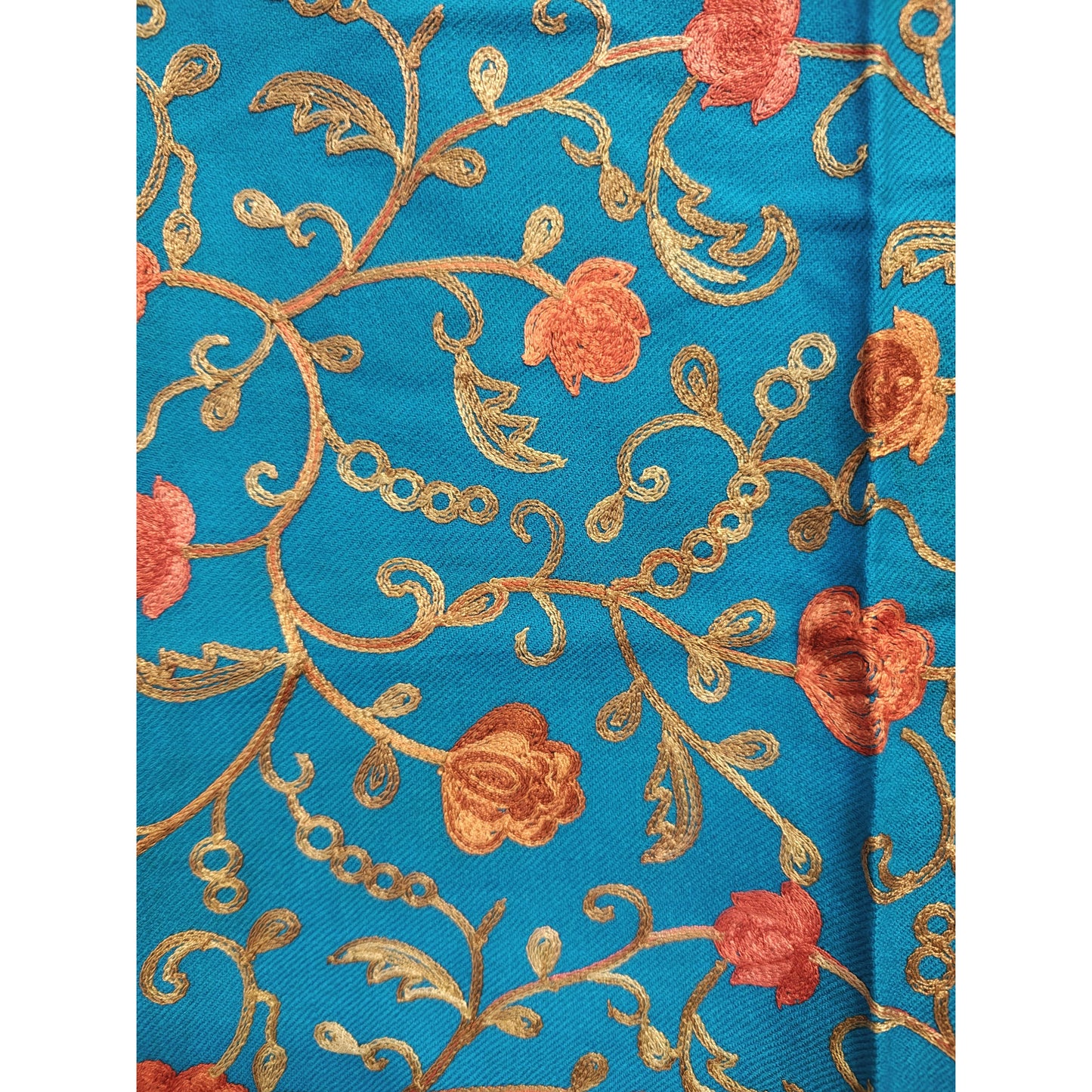 Kashmiri Embroidered Woolen Shawl - Floral Blue