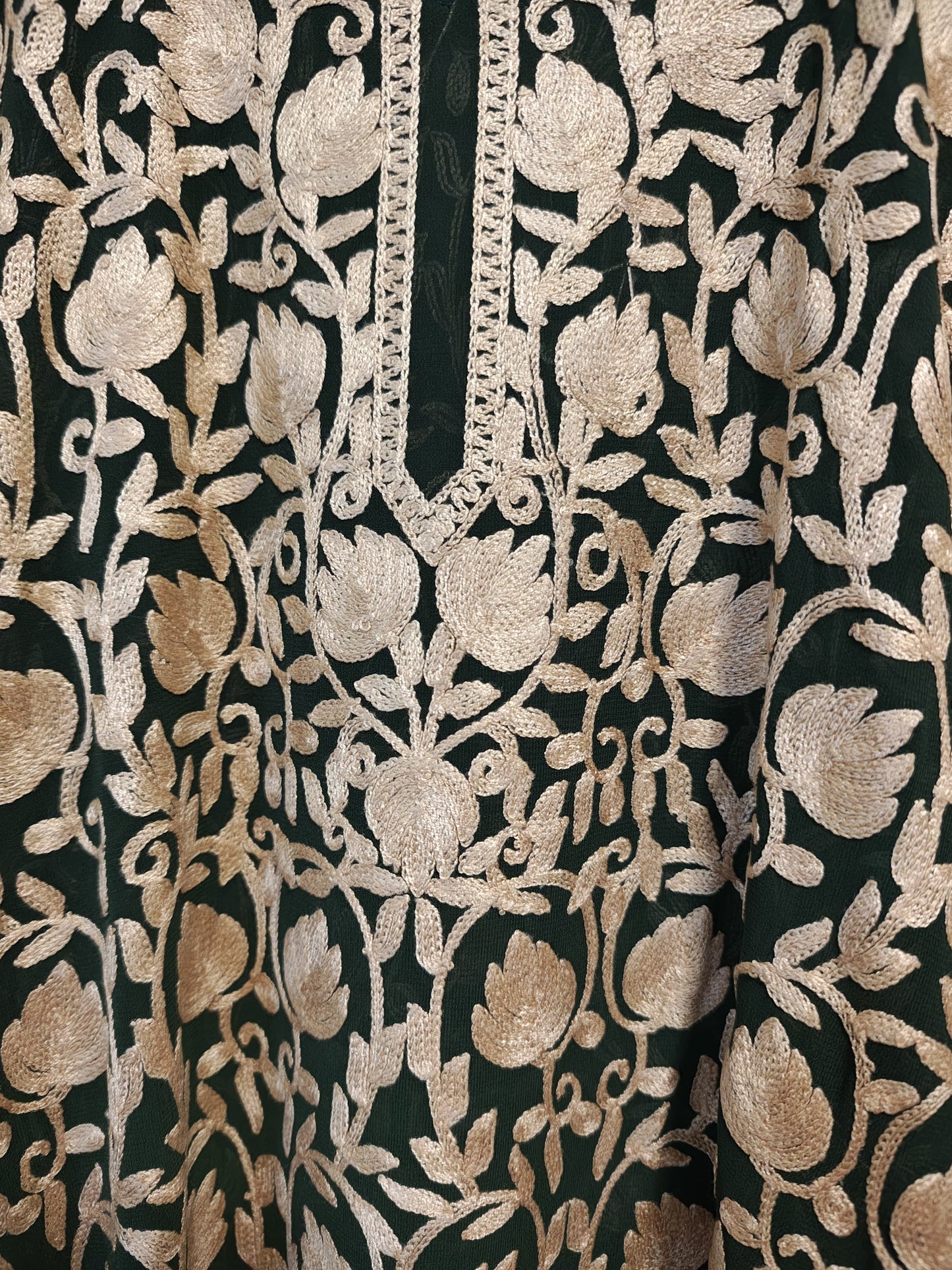 Traditional Handcrafted Georgette Long Kurti - Kashmiri Embroidered