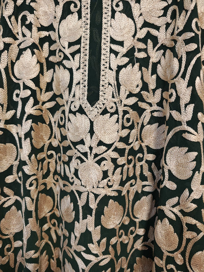 Traditional Handcrafted Georgette Long Kurti - Kashmiri Embroidered