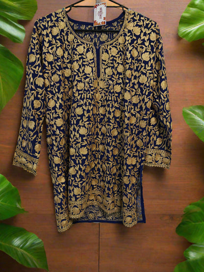 Traditional Handcrafted Georgette Short Kurti - Kashmiri Embroidered