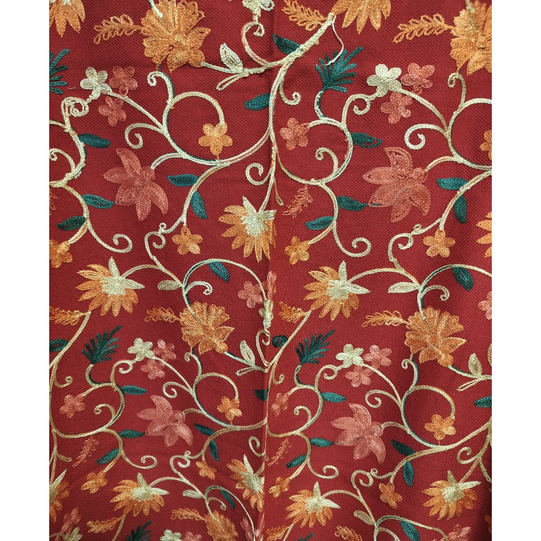 Kashmiri Embroidered Woolen Shawl - Floral Red