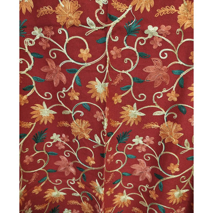 Kashmiri Embroidered Woolen Shawl - Floral Red