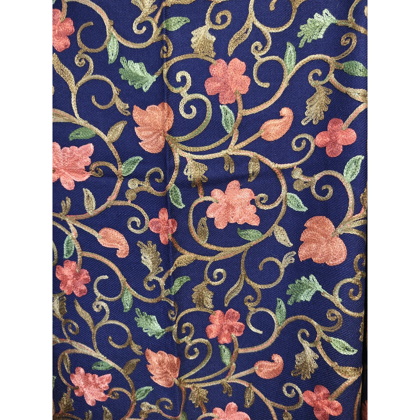 Kashmiri Embroidered Woolen Shawl - Floral Blue