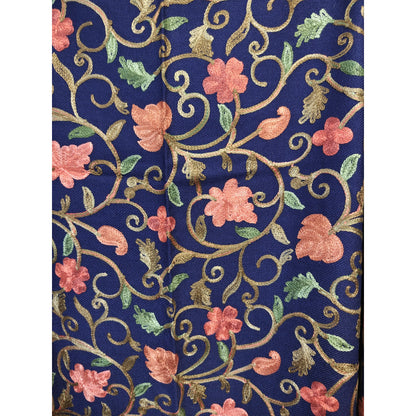 Kashmiri Embroidered Woolen Shawl - Floral Blue