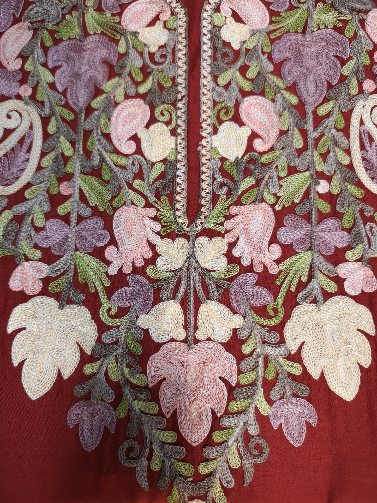 Kashmiri Embroidered Long Cotton Kurti - Multi Coloured