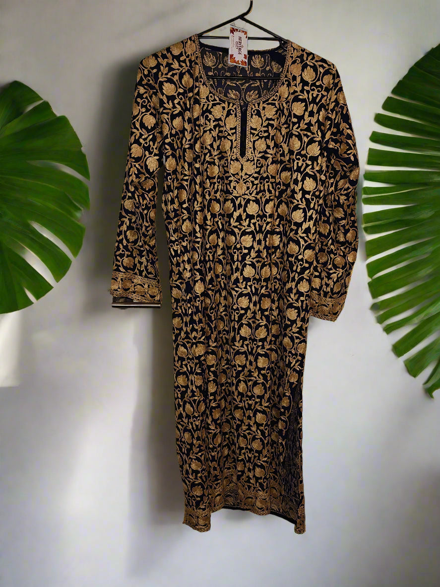 Traditional Handcrafted Georgette Long Kurti - Kashmiri Embroidered