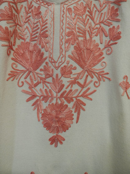 Kashmiri Embroidered Long Woolen Kurti - White