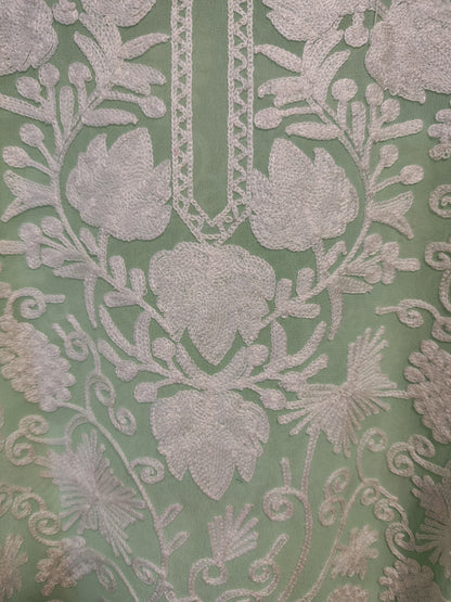 Traditional Handcrafted Georgette Long Kurti - Kashmiri Embroidered