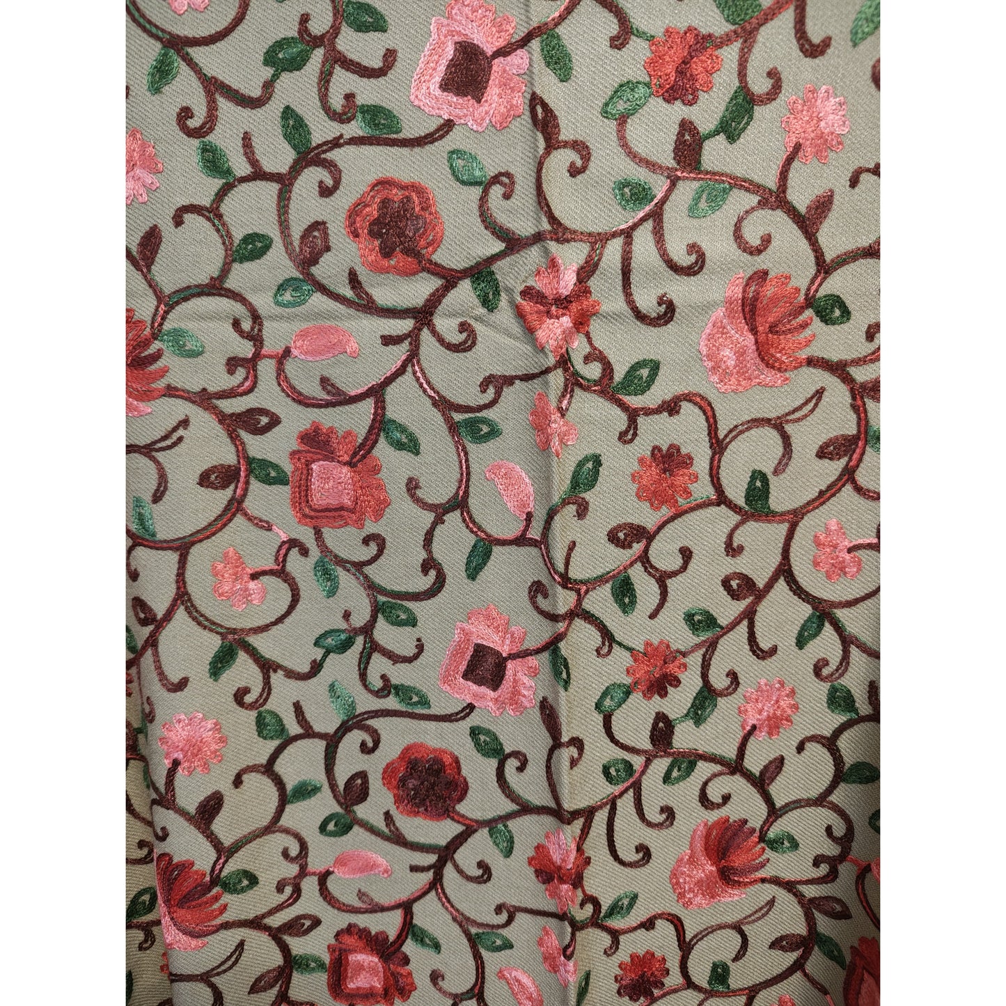 Kashmiri Embroidered Woolen Shawl - Floral Beige