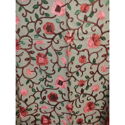 Kashmiri Embroidered Woolen Shawl - Floral Beige