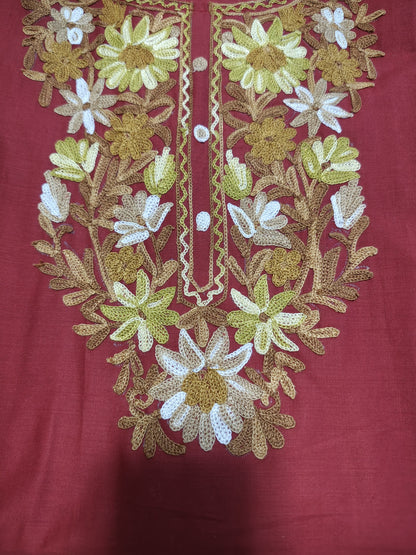 Kashmiri Embroidered Long Cotton Kurti - Multi Coloured