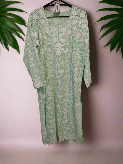 Traditional Handcrafted Georgette Long Kurti - Kashmiri Embroidered