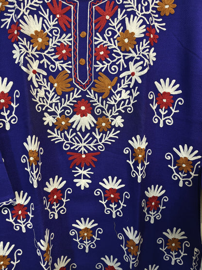Kashmiri Embroidered Long Woolen Kurti - Multi Coloured