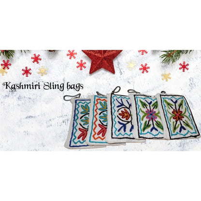 Handmade Embroidered Zip Pouches - Floral White