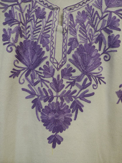 Kashmiri Embroidered Long Woolen Kurti - White