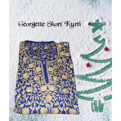 Traditional Handcrafted Georgette Short Kurti - Kashmiri Embroidered
