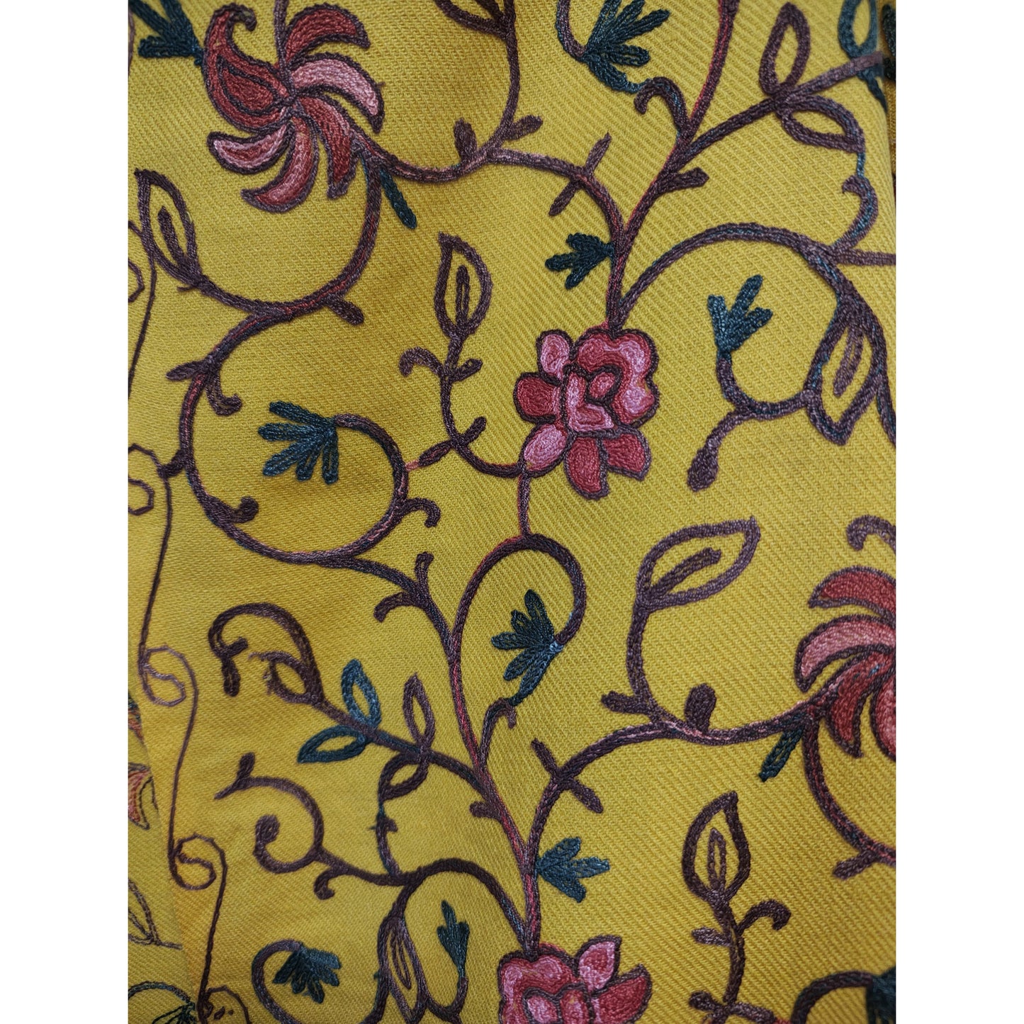 Kashmiri Embroidered Woolen Stole - Floral Amber