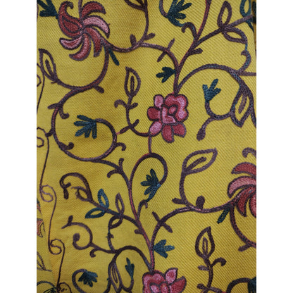 Kashmiri Embroidered Woolen Stole - Floral Amber