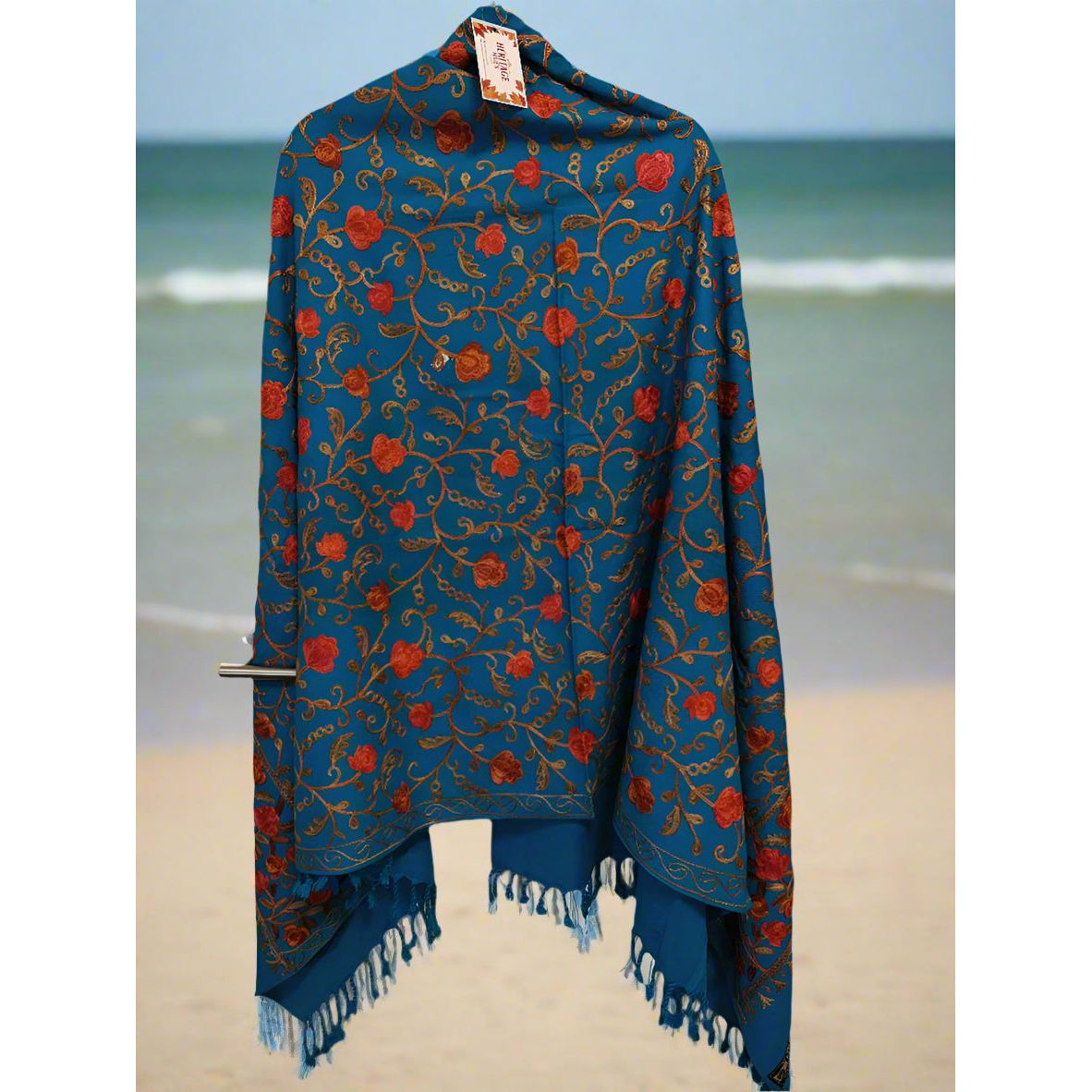 Kashmiri Embroidered Woolen Shawl - Floral Blue