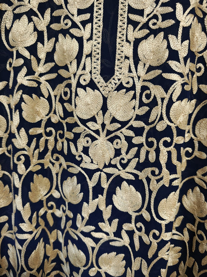 Traditional Handcrafted Georgette Long Kurti - Kashmiri Embroidered